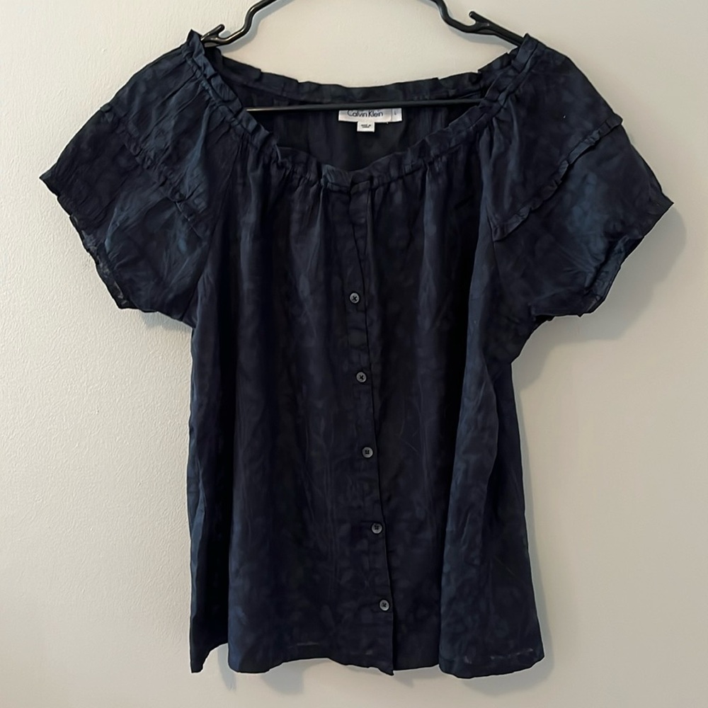 Calvin Klein Silk Short Sleeve Shirt- Size L